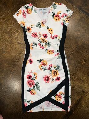 Almost Famous White Floral Mini Dress with Black Panels